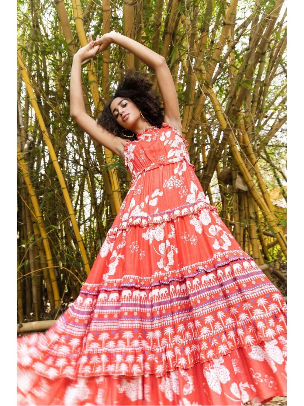Emily Lovelock Rachel Dress - Coral Floral Tiered Maxi size S, 4-6